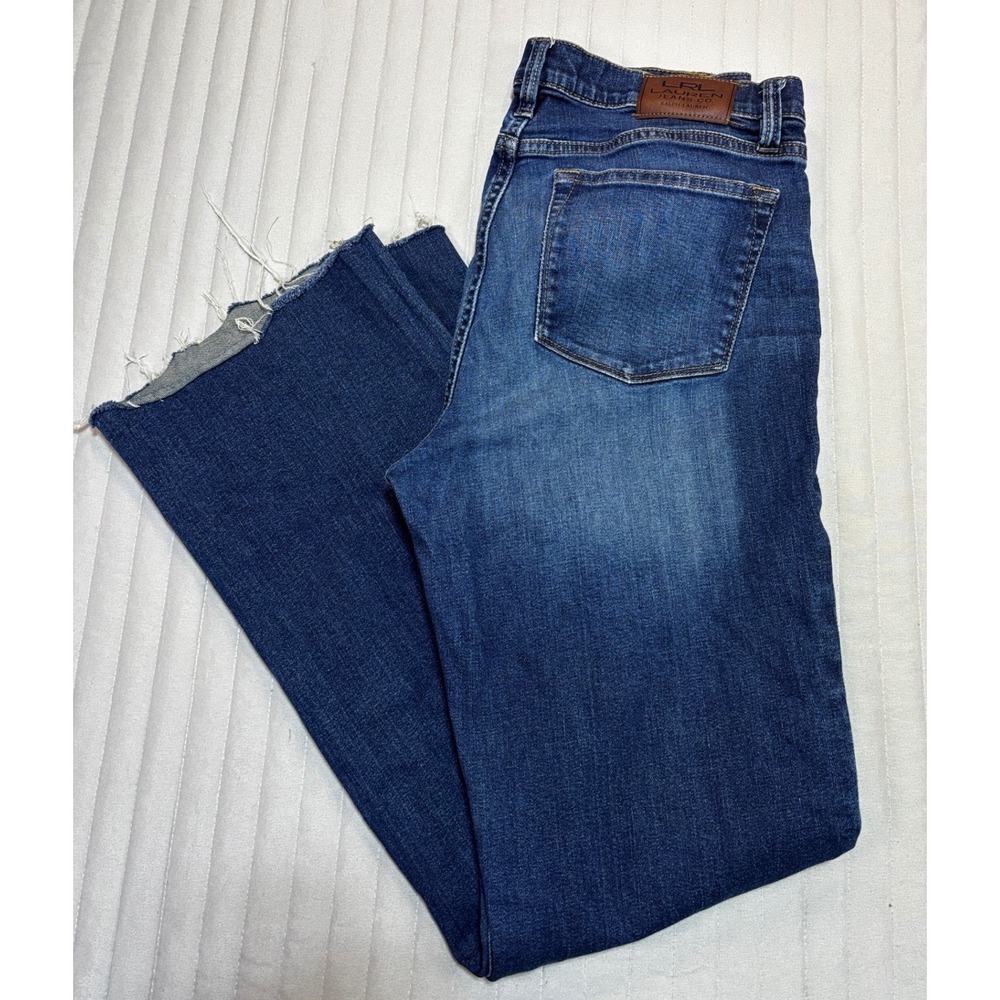 Lauren Ralph Lauren Jeans Womens 10 Dark Wash Raw Hem Bootcut Stretch Denim